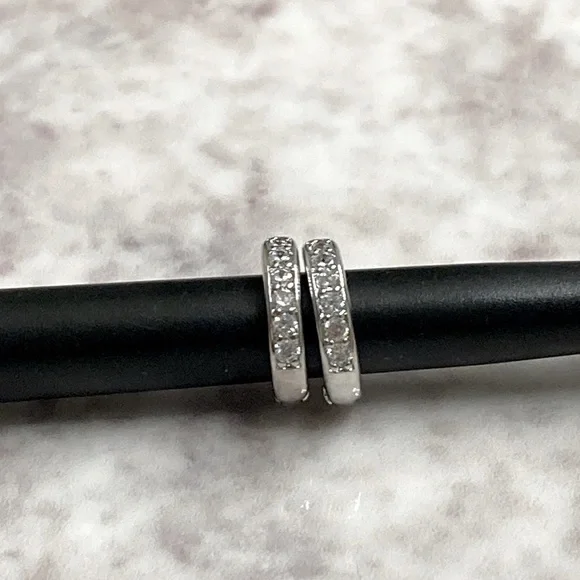 NWOT!! 18K White Gold Plated Slim Huggie Earrings - Picture 5 of 8